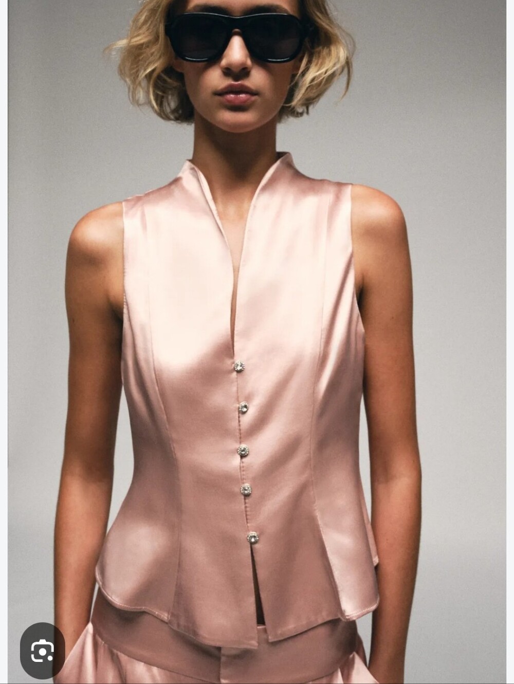 NWT Zara Pink Jewel Button Satin Effect Top - Size Medium